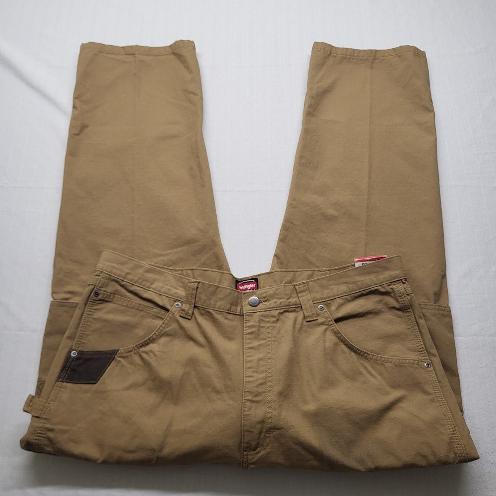 Wrangler Work Pants Mens 40/30 Brown Rip Stop Cargo Heavy Carpenter Double Knee